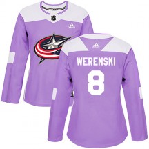 Women's Adidas Columbus Blue Jackets Zach Werenski Purple Fights Cancer Practice Jersey - Authentic