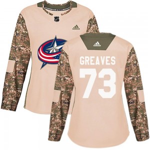 Women's Adidas Columbus Blue Jackets Jet Greaves Camo Veterans Day Practice Jersey - Authentic