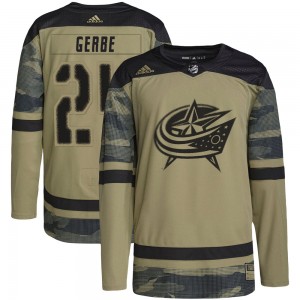Youth Adidas Columbus Blue Jackets Nathan Gerbe Camo Military Appreciation Practice Jersey - Authentic