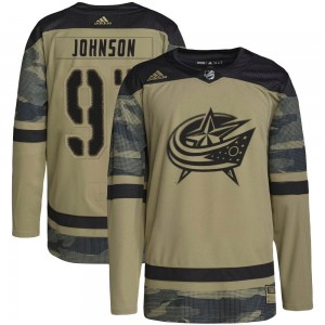 Youth Adidas Columbus Blue Jackets Kent Johnson Camo Military Appreciation Practice Jersey - Authentic