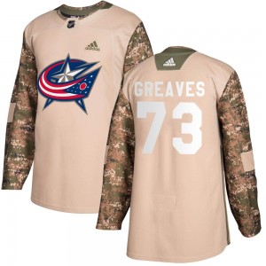 Men's Adidas Columbus Blue Jackets Jet Greaves Camo Veterans Day Practice Jersey - Authentic