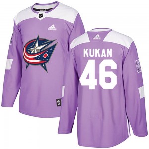 Men's Adidas Columbus Blue Jackets Dean Kukan Purple Fights Cancer Practice Jersey - Authentic