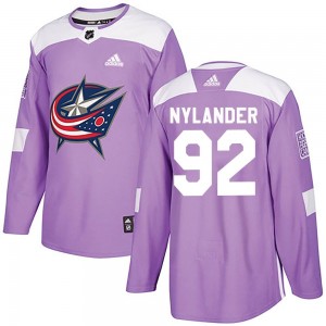 Men's Adidas Columbus Blue Jackets Alexander Nylander Purple Fights Cancer Practice Jersey - Authentic