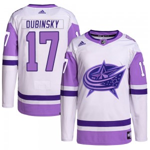 Youth Adidas Columbus Blue Jackets Brandon Dubinsky White/Purple Hockey Fights Cancer Primegreen Jersey - Authentic