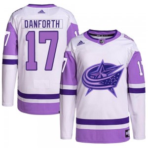 Men's Adidas Columbus Blue Jackets Justin Danforth White/Purple Hockey Fights Cancer Primegreen Jersey - Authentic