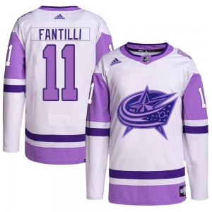 Men's Adidas Columbus Blue Jackets Adam Fantilli White/Purple Hockey Fights Cancer Primegreen Jersey - Authentic