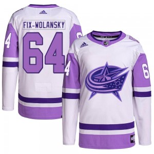 Men's Adidas Columbus Blue Jackets Trey Fix-Wolansky White/Purple Hockey Fights Cancer Primegreen Jersey - Authentic