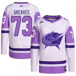 Men's Adidas Columbus Blue Jackets Jet Greaves White/Purple Hockey Fights Cancer Primegreen Jersey - Authentic