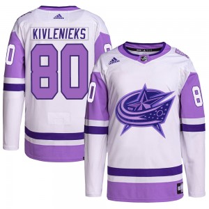 Men's Adidas Columbus Blue Jackets Matiss Kivlenieks White/Purple Hockey Fights Cancer Primegreen Jersey - Authentic
