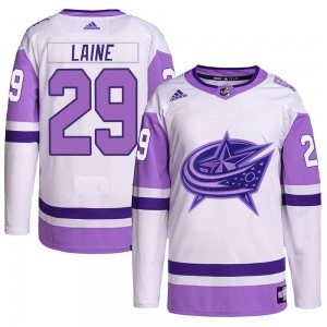 Men's Adidas Columbus Blue Jackets Patrik Laine White/Purple Hockey Fights Cancer Primegreen Jersey - Authentic
