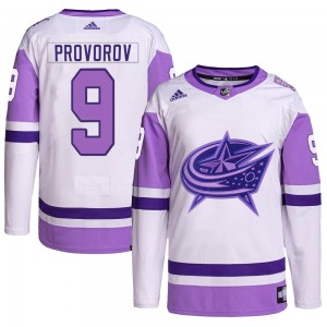 Men's Adidas Columbus Blue Jackets Ivan Provorov White/Purple Hockey Fights Cancer Primegreen Jersey - Authentic