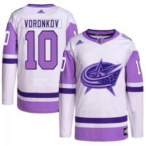 Men's Adidas Columbus Blue Jackets Dmitri Voronkov White/Purple Hockey Fights Cancer Primegreen Jersey - Authentic