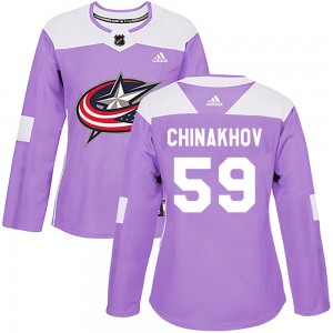 Women's Adidas Columbus Blue Jackets Yegor Chinakhov Purple Fights Cancer Practice Jersey - Authentic