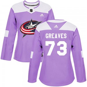 Women's Adidas Columbus Blue Jackets Jet Greaves Purple Fights Cancer Practice Jersey - Authentic