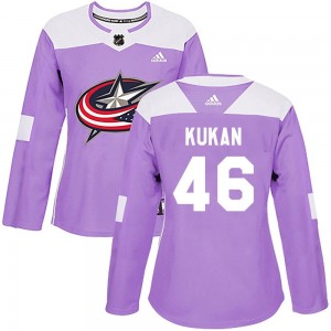Women's Adidas Columbus Blue Jackets Dean Kukan Purple Fights Cancer Practice Jersey - Authentic