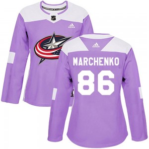 Women's Adidas Columbus Blue Jackets Kirill Marchenko Purple Fights Cancer Practice Jersey - Authentic