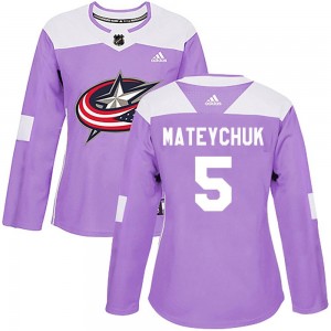 Women's Adidas Columbus Blue Jackets Denton Mateychuk Purple Fights Cancer Practice Jersey - Authentic