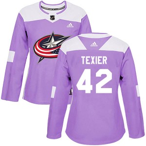 Women's Adidas Columbus Blue Jackets Alexandre Texier Purple Fights Cancer Practice Jersey - Authentic