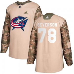 Youth Adidas Columbus Blue Jackets Damon Severson Camo Veterans Day Practice Jersey - Authentic
