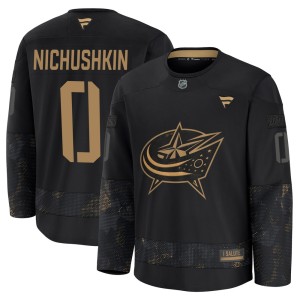 Youth Fanatics Columbus Blue Jackets Valeri Nichushkin Black 2024 Military Appreciation Practice Jersey - Premium