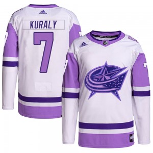 Youth Adidas Columbus Blue Jackets Sean Kuraly White/Purple Hockey Fights Cancer Primegreen Jersey - Authentic