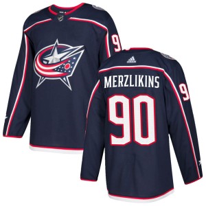 Men's Adidas Columbus Blue Jackets Elvis Merzlikins Navy Home Jersey - Authentic
